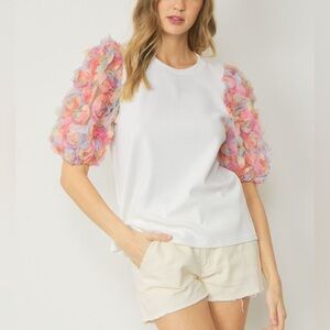 Entro White Top with Colorful Floral Sleeves